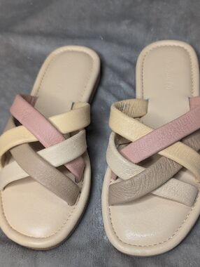 Madewell Leeandra Crisscross Strappy Slide Sandals in Soft Neutrals Size 8 NWOB